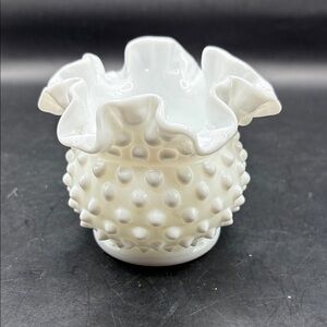 Vintage Fenton Milkglass Hobnail Ruffle Vase